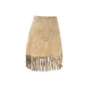 Passport Womens Tan Brown Genuine Suede Leather Fringe Mini Skirt Size 11